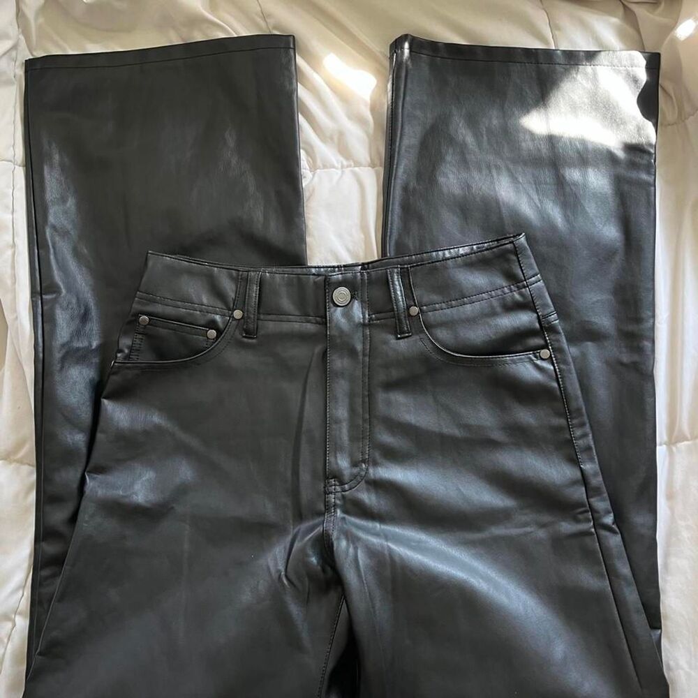 Zara Black Faux Leather Wide Leg Highrise Pants